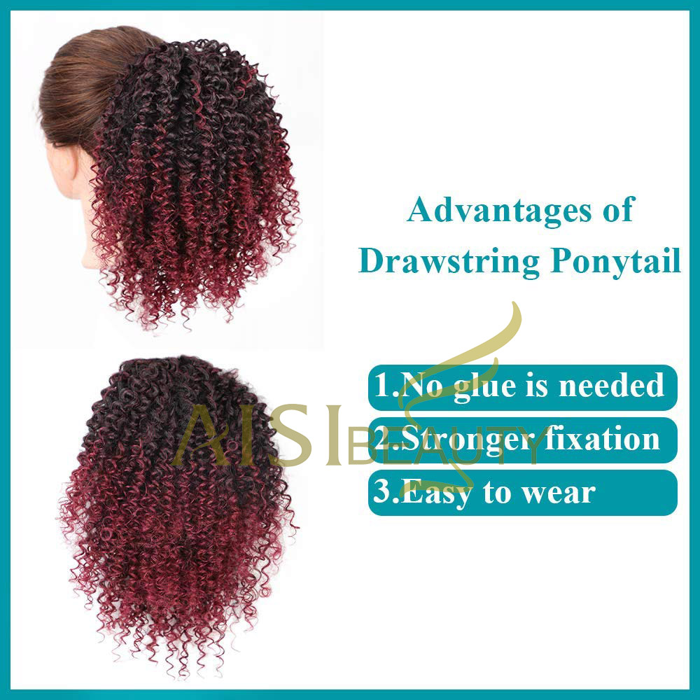 Aisi Beauty New Design Wholesale Ombre Red Afro Fluffy Puff Hairpiece Extension Messy Donut Curly Afro Kinky Afro Hair Bun