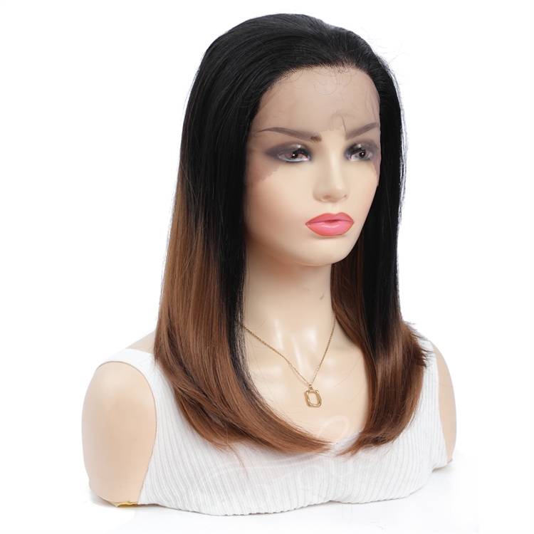 Vigorous bob short high quality natural ombre brown heat resistant synthetic transparent lace front wigs for white women