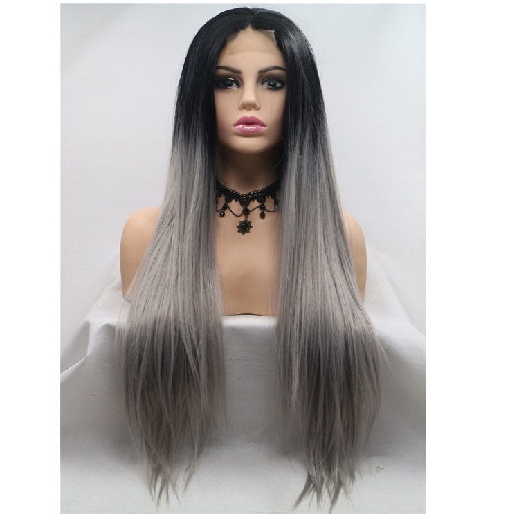 Top Lace Grey Color Wig Gray Lace Front Synthetic Hair Wig