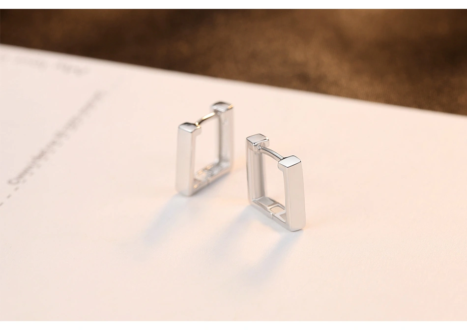 Simple Squared Hoop 925 Sterling Silver Stud Earrings