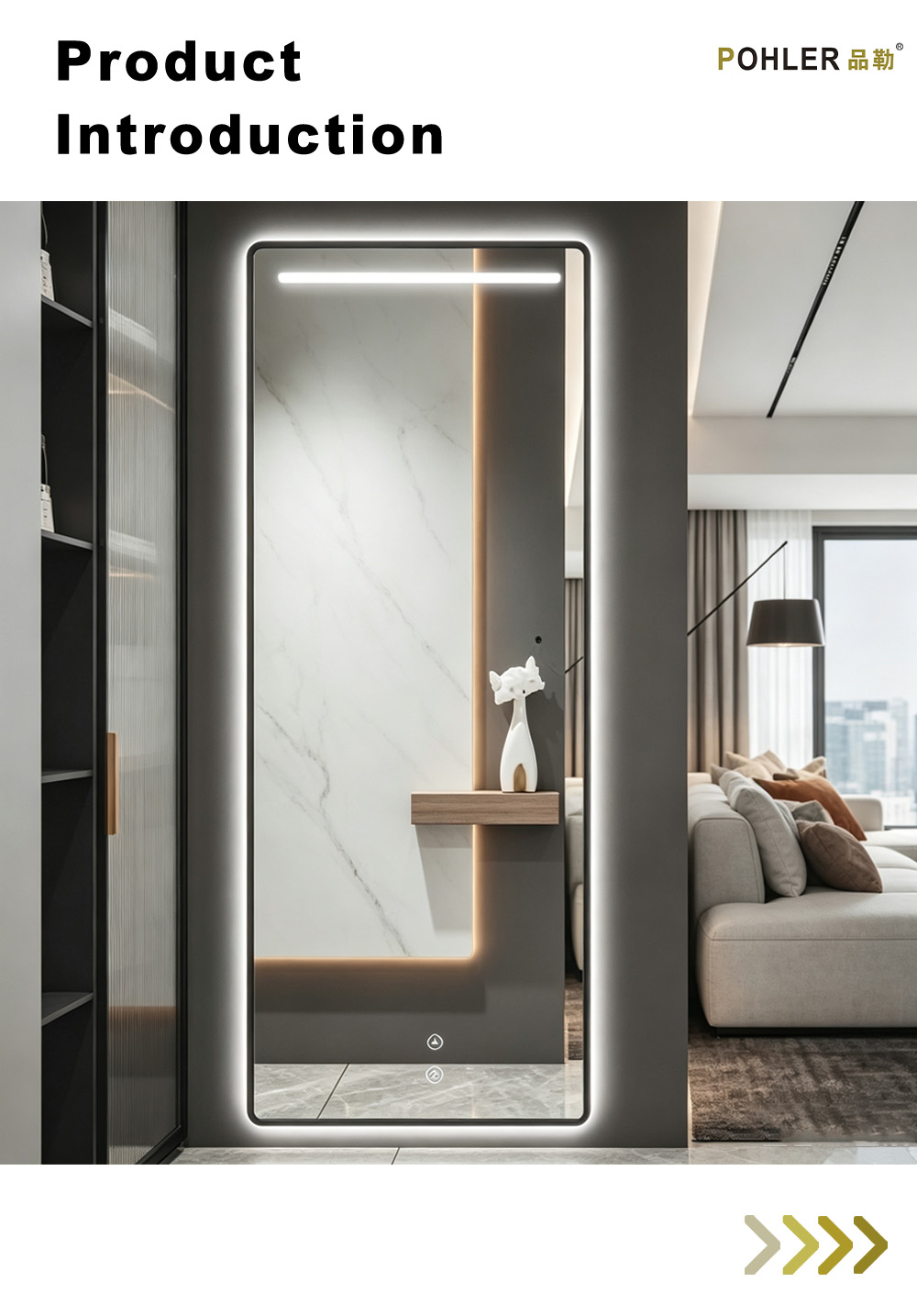 D070 Полное зеркало со светодиодной подсветкой в двойной рамке X D070 Double Frame LED Full Mirror X