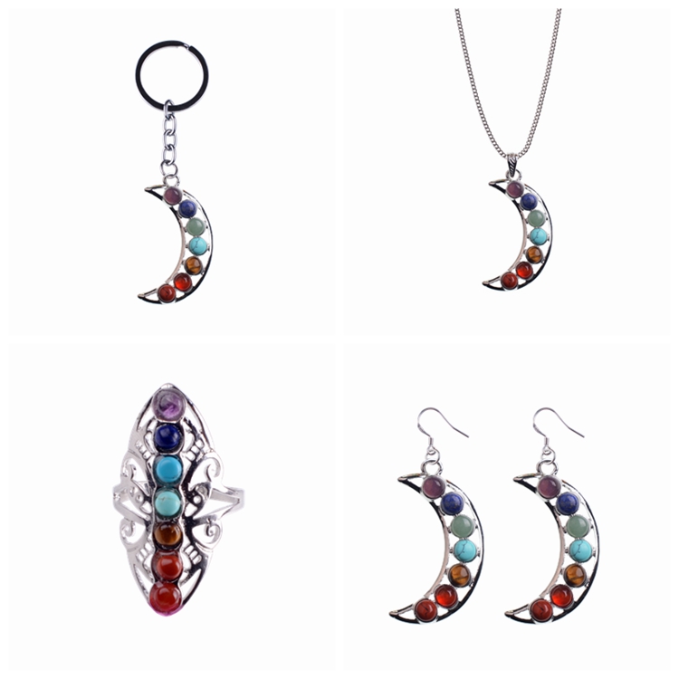 7 cuentas de lava Chakra Yoga aura energía curativa equilibrio collar anillos pendientes llavero conjunto de joyas