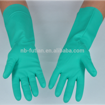 FTSAFETY EN388 approved greem nitrile gloves of chemical resistant flocklined working gloves