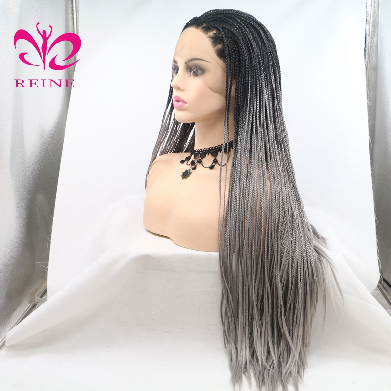 REINE Hot Sexy Natural Braided Wigs Long Braids Full Wigs Synthetic Lace Front Wigs for Black Women Heat Resistant