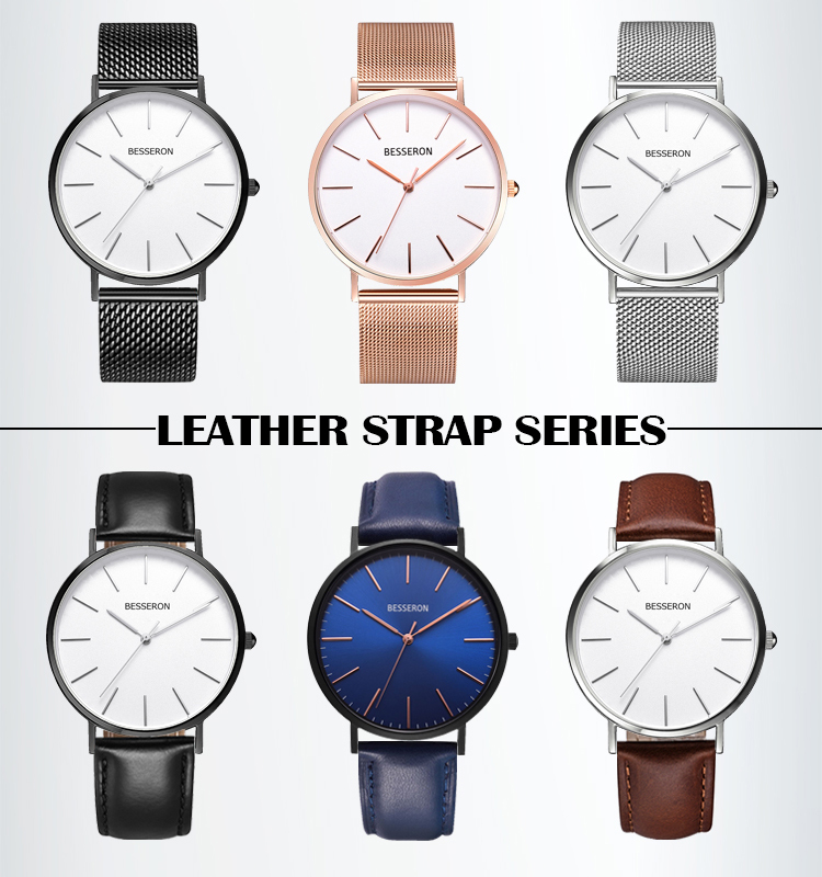 Minimalist watch quartz genuine leather watches for men changeable face japan mov't mens stainless steel watch