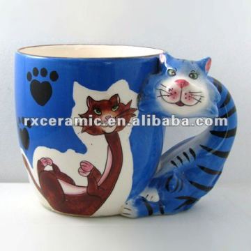 ceramic cat mugs, ceramic children mugs, handpainted ceramic animal mug