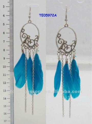 fashion 3pcs long feather and chain earrings