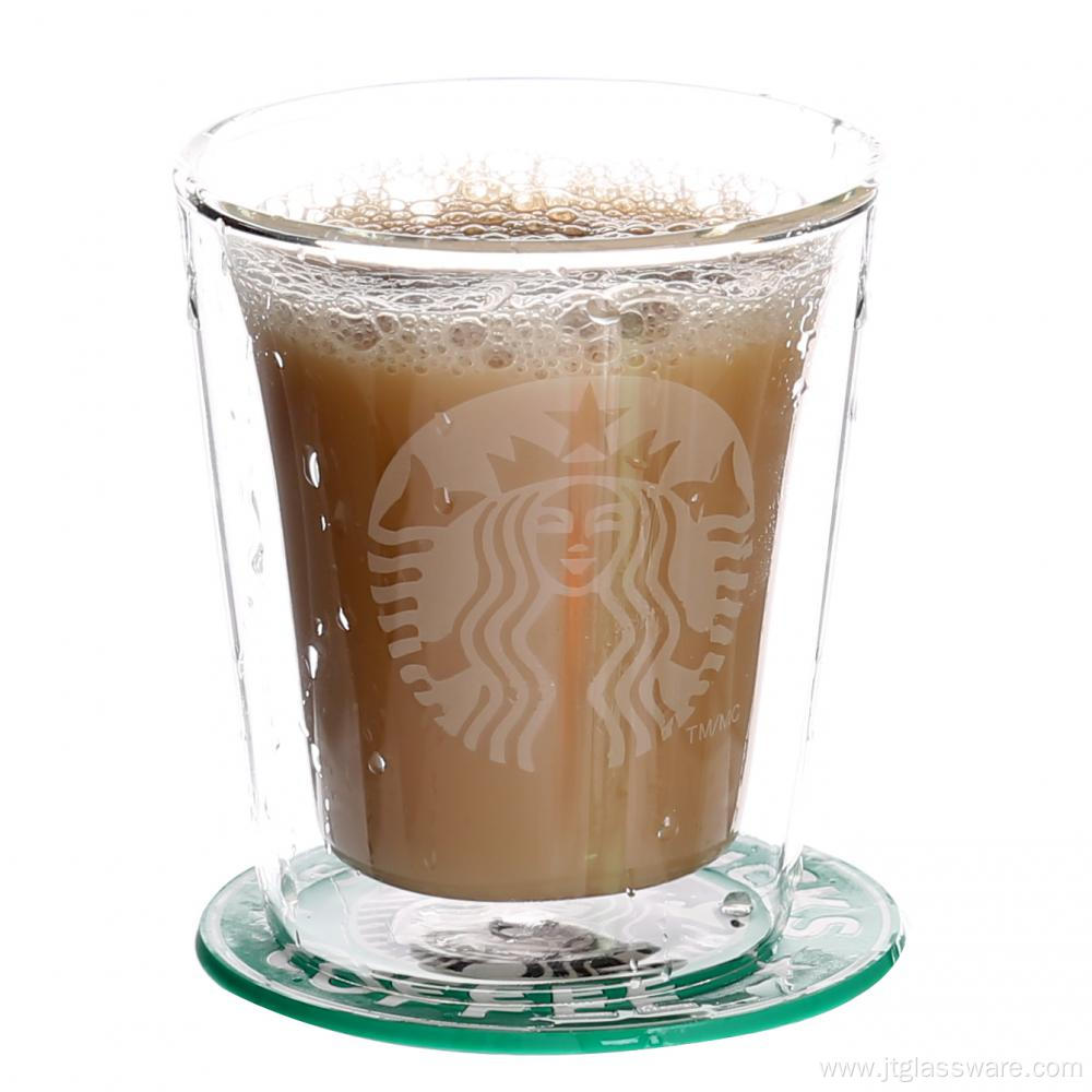 Double Wall Custom Glass Mug For Cappuccino