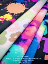 Knitted CVC stretch jersey with pigment print