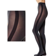 Womens Translucent High Waisted Black Silk Stocking with Opaque Lines