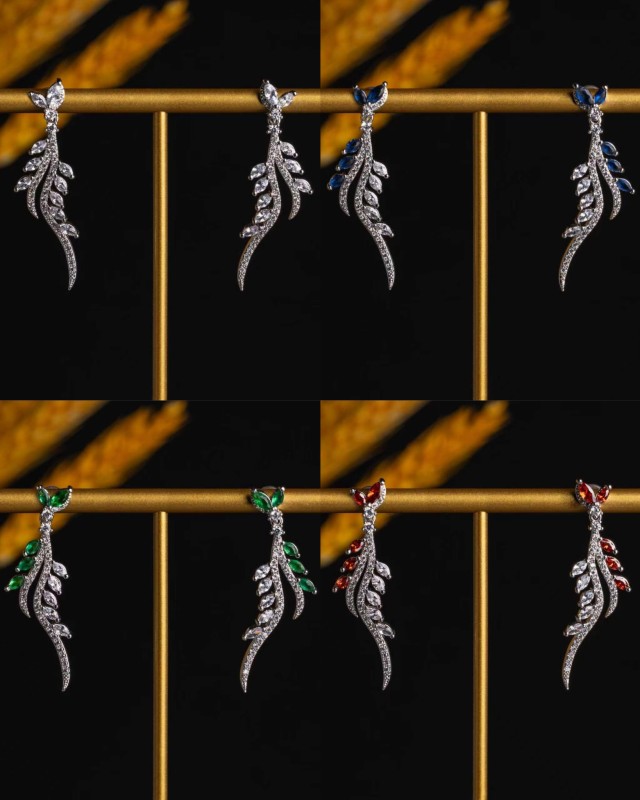 Leaf Cubic Zirconia Drop Earrings