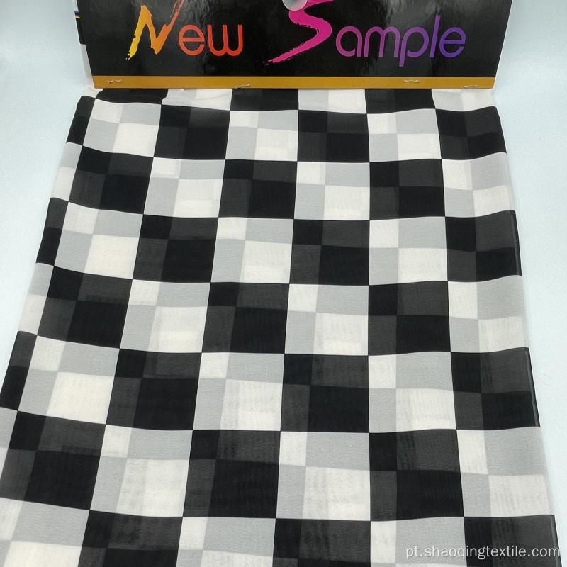 Tecido de impressão xadrez digital de poliéster para mulheres vestidos