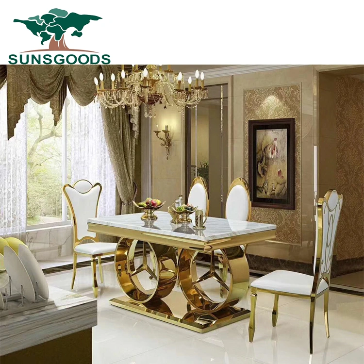 New Design Stainless Steel Hotel Banquet Wedding Dining Table with Marble Top