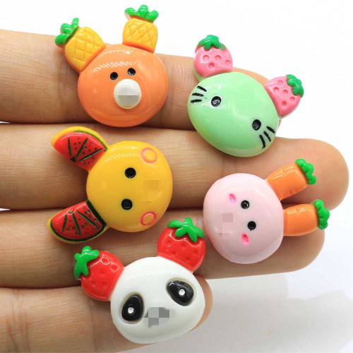 Testa di animale dei cartoni animati con orecchie di frutta Cabochon in resina 100 Coniglio artificiale Panda Artigianato Charms Fai da te Art Decor Gioielli Making Shop