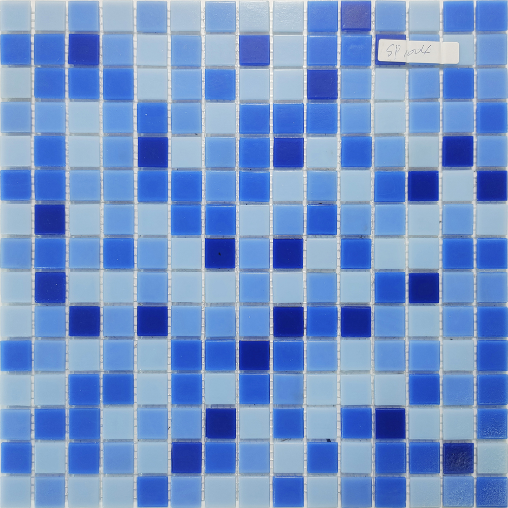 بلاط حمام السباحة الزجاجي الأزرق المختلط