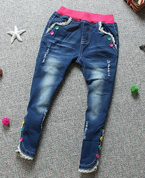 Waistband Denim Blended Children Pants Comfortable Jeans