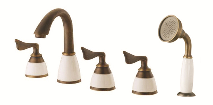 황금 5 조각 구멍 목욕 샤워 룸 탱크 룸 냉온 혼합 표면 세면대 수도꼭지