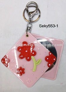 Acrylic keychain with mirror and crystal rhinestones