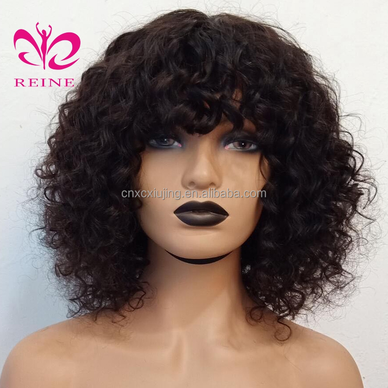 2021 Wholesales 12a Grade Funmi SDD Super Double Drawn Pixie Cut Short Wigs With Bang Human Hair Brazilian Rose Curl Fringe Wigs