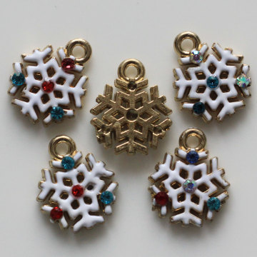 12MM Kleurrijke Winter Vakantie Sneeuwvlok Charms Hangers Kerst Sneeuw Vlok Charms Met Strass Stok Op Voor Sieraden Maken: