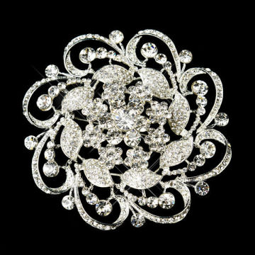 Silver Clear Floral Rhinestone Brooch