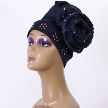 Wholesale Fashion Space Layer Diamond Large Flower Ethnic African Women's Turban Hat