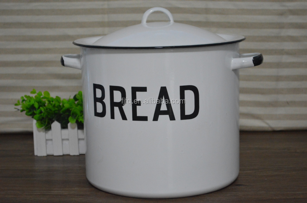 Dia 26cm Enamel Bread Box Storage Pot Potato Pot With Lid