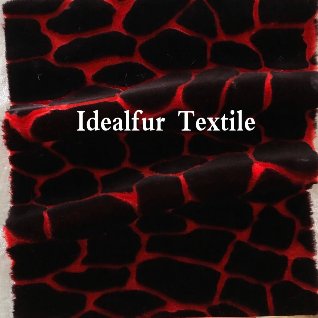 Embossed Red/Black Imitation Rabbit Fur