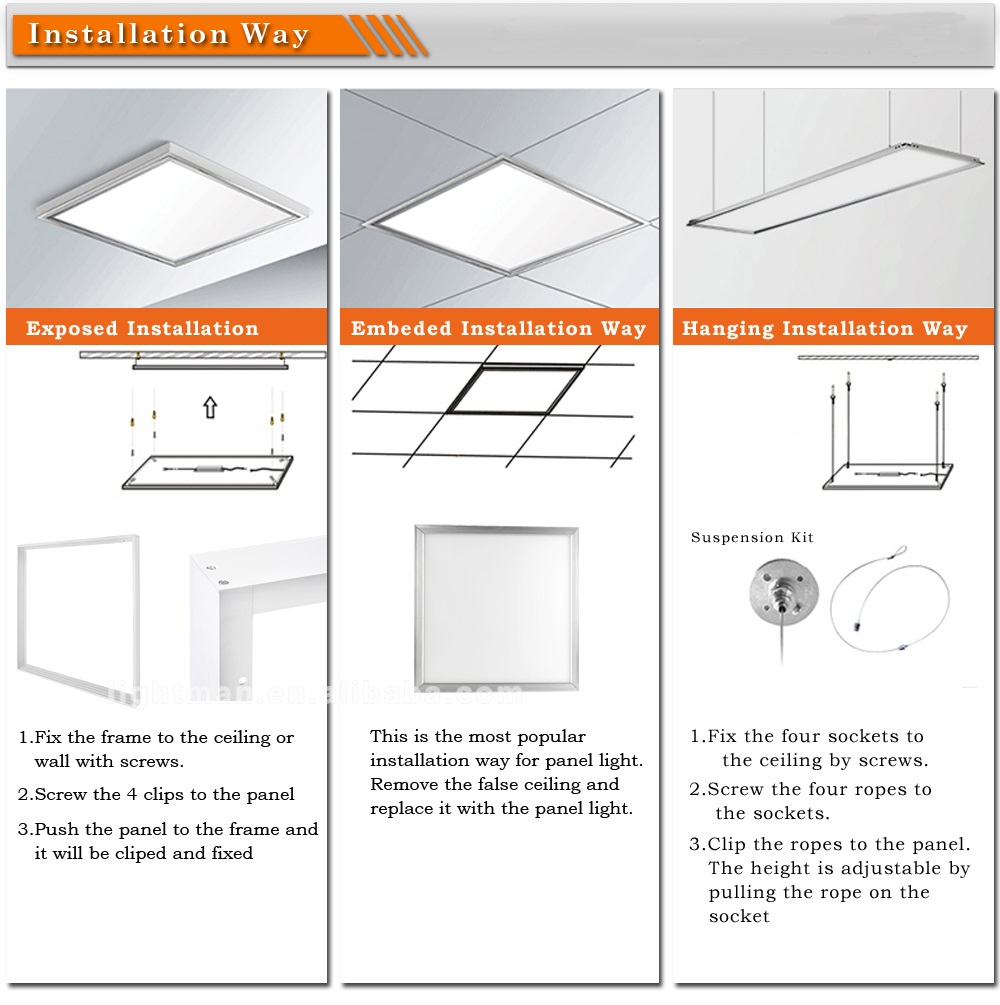 Silver frame PS diffusion plate 40w square flat led panel ceiling lighting 620x620