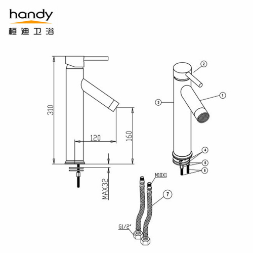 Cylindrical Single hole bathroom face wash basin faucet