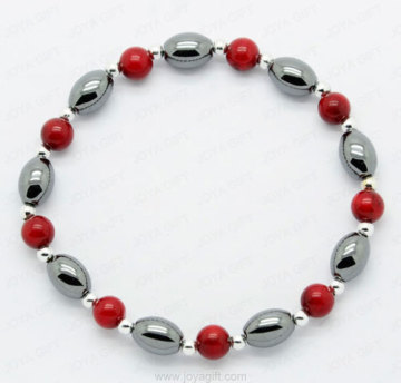 Hematite Red Coral round beads Bracelet