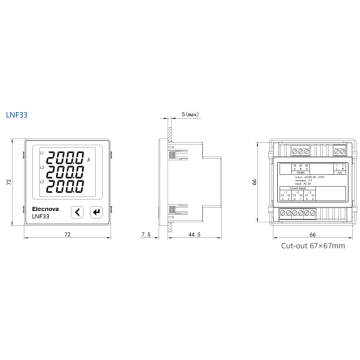 LCD Current Measuring 72mm Panel Mounted Ampere Meter