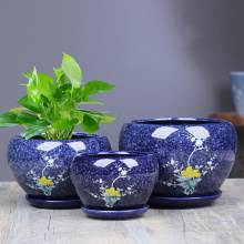 Vintage hermosa flor de cerámica azul macetas
