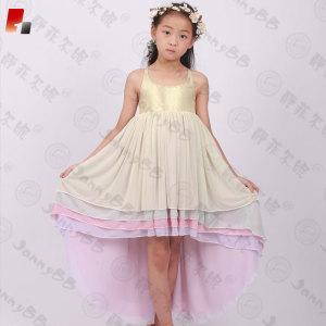 girls gold sequin rainbow color high low dress