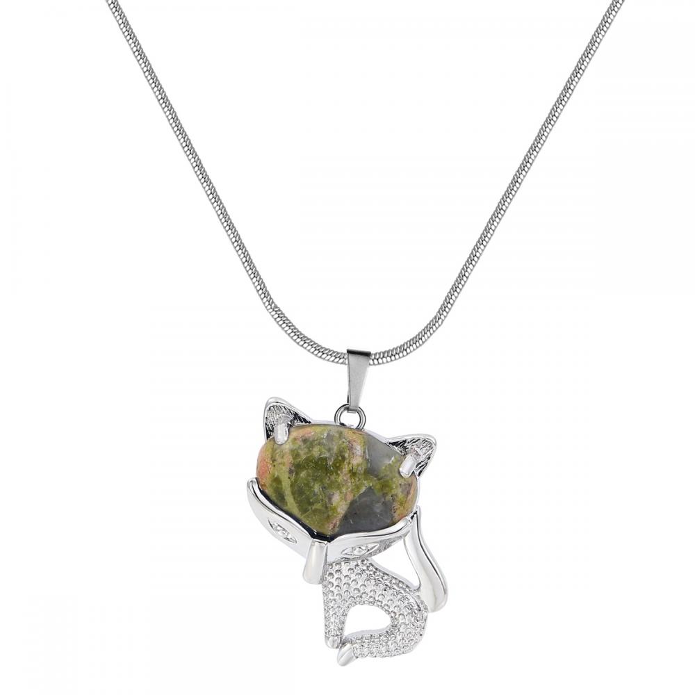 Collier Fox de Luck Unakite pour femmes Hommes guérir énergétique Crystal Amulet Animal Pendant Gemstone Jewelry Cadeaux