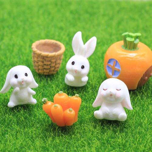 3D Assorted Rabbit Resin Design Artificial Animal Figurine Vegetable Carrot Artificial Craft Fairy Garden Accessory Home DIY