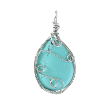Turquoise 25x35MM Teardrop Wrapped Steel Wire Stone Pendant (28X50MM)