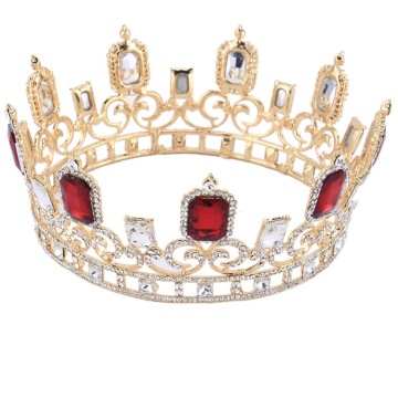 Gran tiara de novia de diamantes de imitación de color rojo corona de la reina