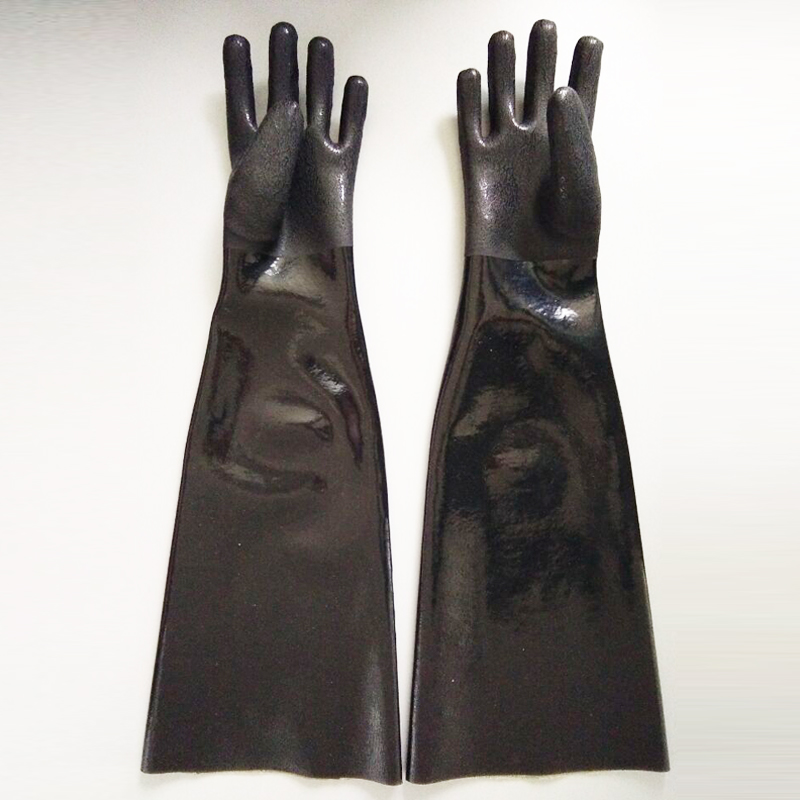 Black PVC gloves sandy finish cotton linning 60cm