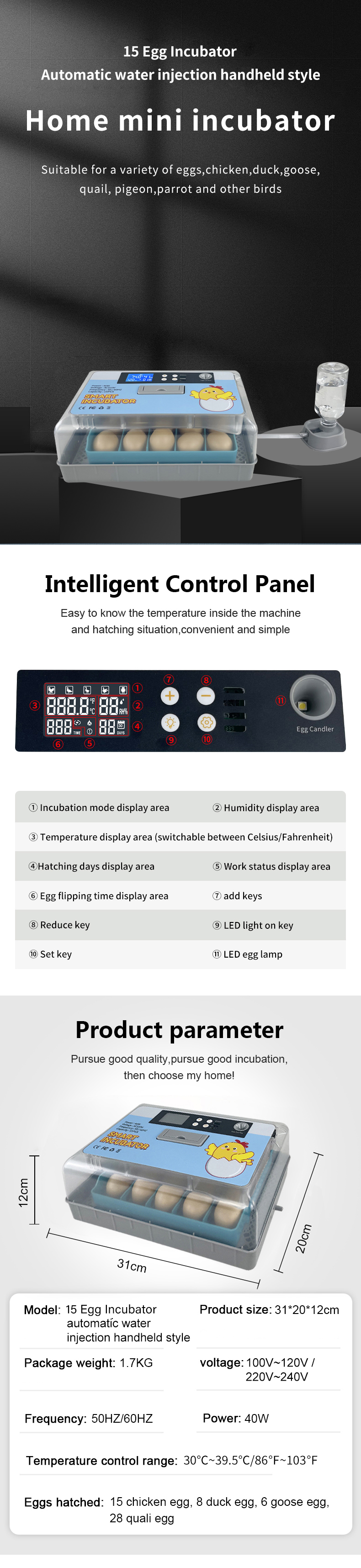 Fully Automatic 15 Capacity Egg Incubator Type Small Automatic Egg Incubator