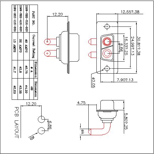 PDR2V2-FXXX00 POWER D-SUB 2V2 Right angle PCB-FEMALE TYPE 