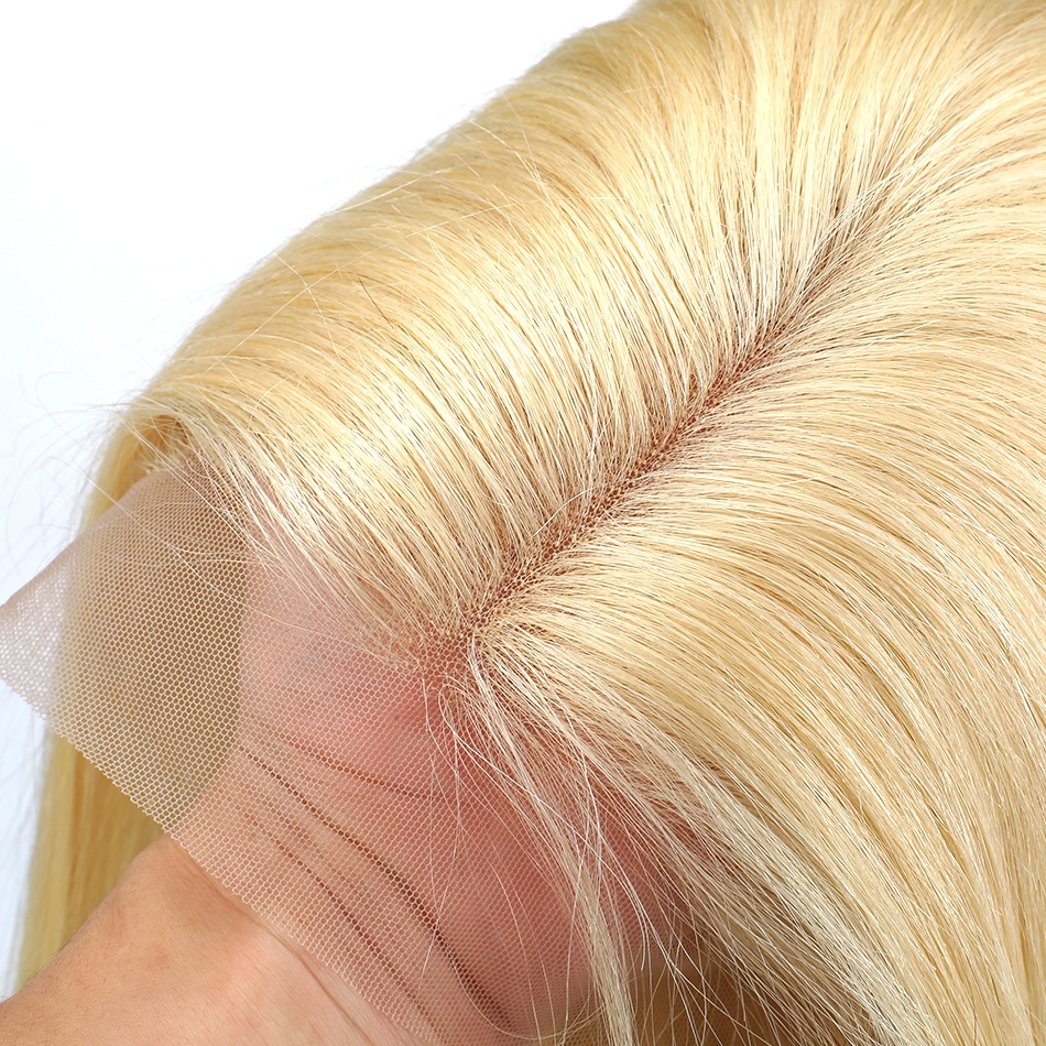 Short Straight Blonde 4x4 Closure Lace Front Wigs For Black Women 613 Cuticle Aligned Human Hair Wig 613 BOb Wigs