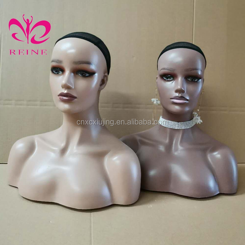 REINE Realistic Mannequin Head with Shoulders PVC Mannequin Head with Shoulders for Wig Female Mannequin Head and Bust