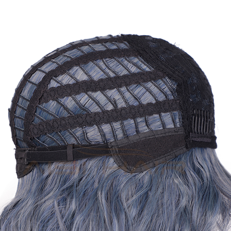 Top Quality Short Bob Blue Wig Wholesale Cheap With Neat Bangs Synthetic Short Curly Wave Wigs For Women