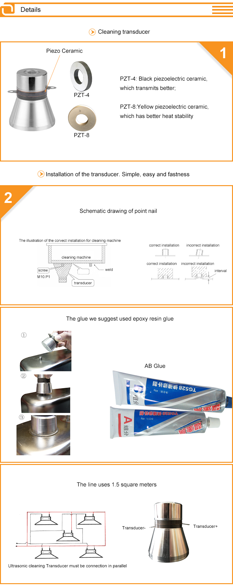 High Quality 40KHZ 50W PZT4 Oscillator Frequency Ultrasonic Cleaning Transducer For Ultrasonic Vibration Plate