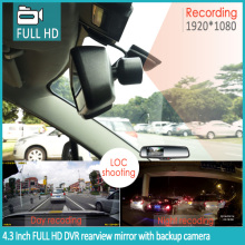4.3" 1080P Car DVR Rearview Mirror with WIFI, 2-channel Recording, GPS tracker and Auto Dimming