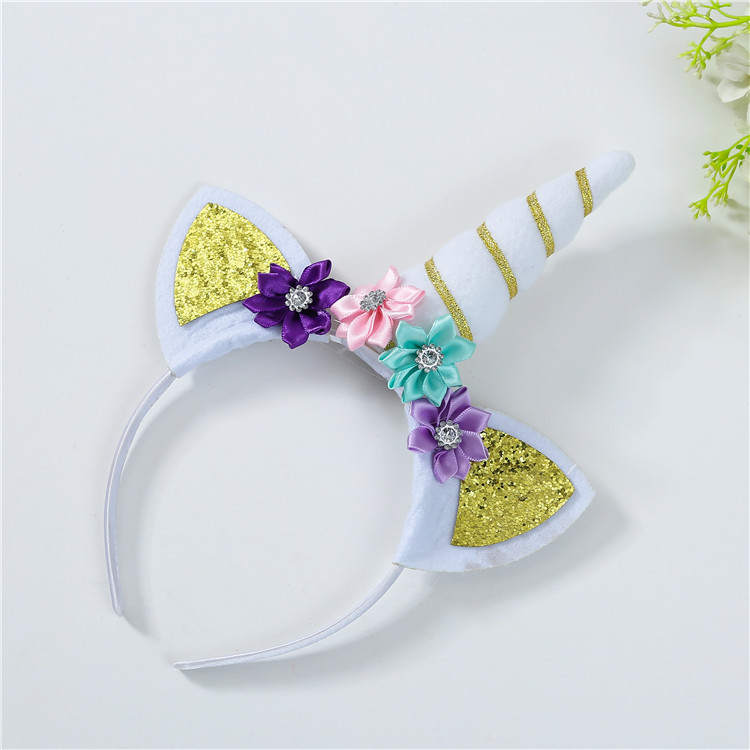 Amazon Top Selling Wholesale Cute Design Unicorn Horn Headband With Artificial Flower