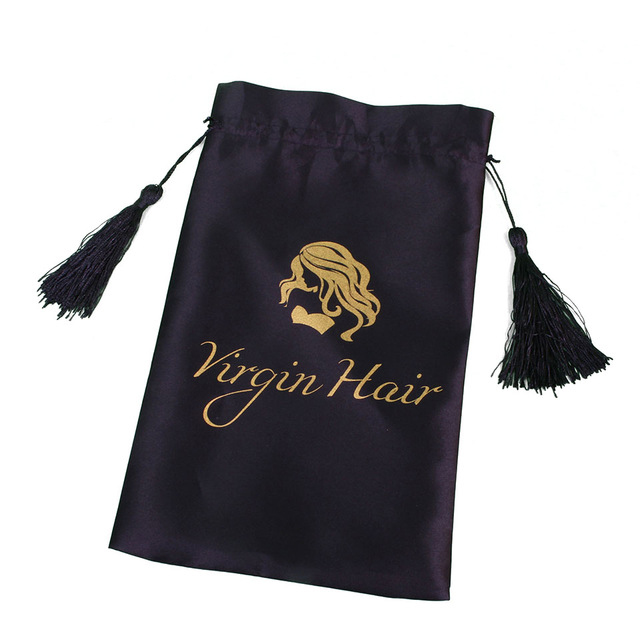Custom hair labels/wraps/tags extension Packaging for bundles,Custom package Drawstring satin silk bag for hair extension bundle