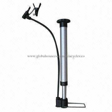 Bicycle pump with aluminum alloy pipe,A/V & E/V nozzle,plastic bottom,30mm diameter,280-300mm long