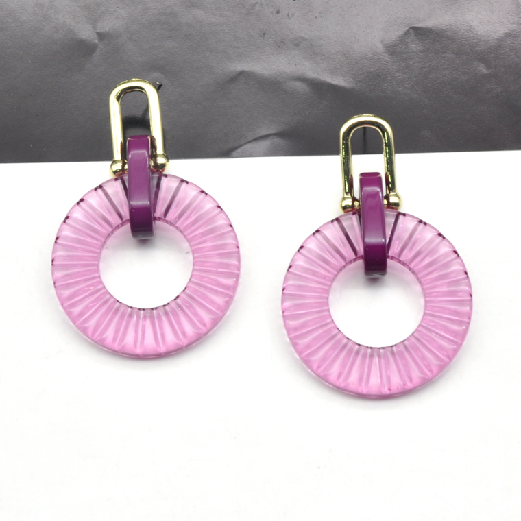 Custom purple color acrylic round shape laser cut earrings